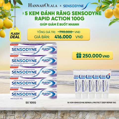  [FLASH DEAL] BỘ 5 KEM ĐÁNH RĂNG SENSODYNE RAPID ACTION 100G GIÚP GIẢM Ê BUỐT NHANH - A2082 