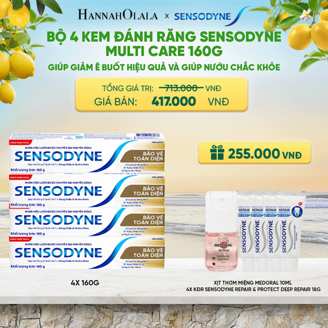  BỘ 4 KEM ĐÁNH RĂNG SENSODYNE MULTI CARE 160G GIÚP GIẢM Ê BUỐT HIỆU QUẢ VÀ GIÚP NƯỚU CHẮC KHỎE - A2086 