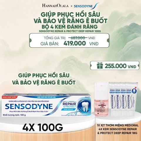  BỘ 4 KEM ĐÁNH RĂNG SENSODYNE REPAIR & PROTECT DEEP REPAIR 100G GIÚP PHỤC HỒI SÂU VÀ BẢO VỆ RĂNG Ê BUỐT - A1051 
