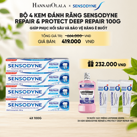  BỘ 4 KEM ĐÁNH RĂNG SENSODYNE REPAIR & PROTECT DEEP REPAIR 100G GIÚP PHỤC HỒI SÂU VÀ BẢO VỆ RĂNG Ê BUỐT _ A24 