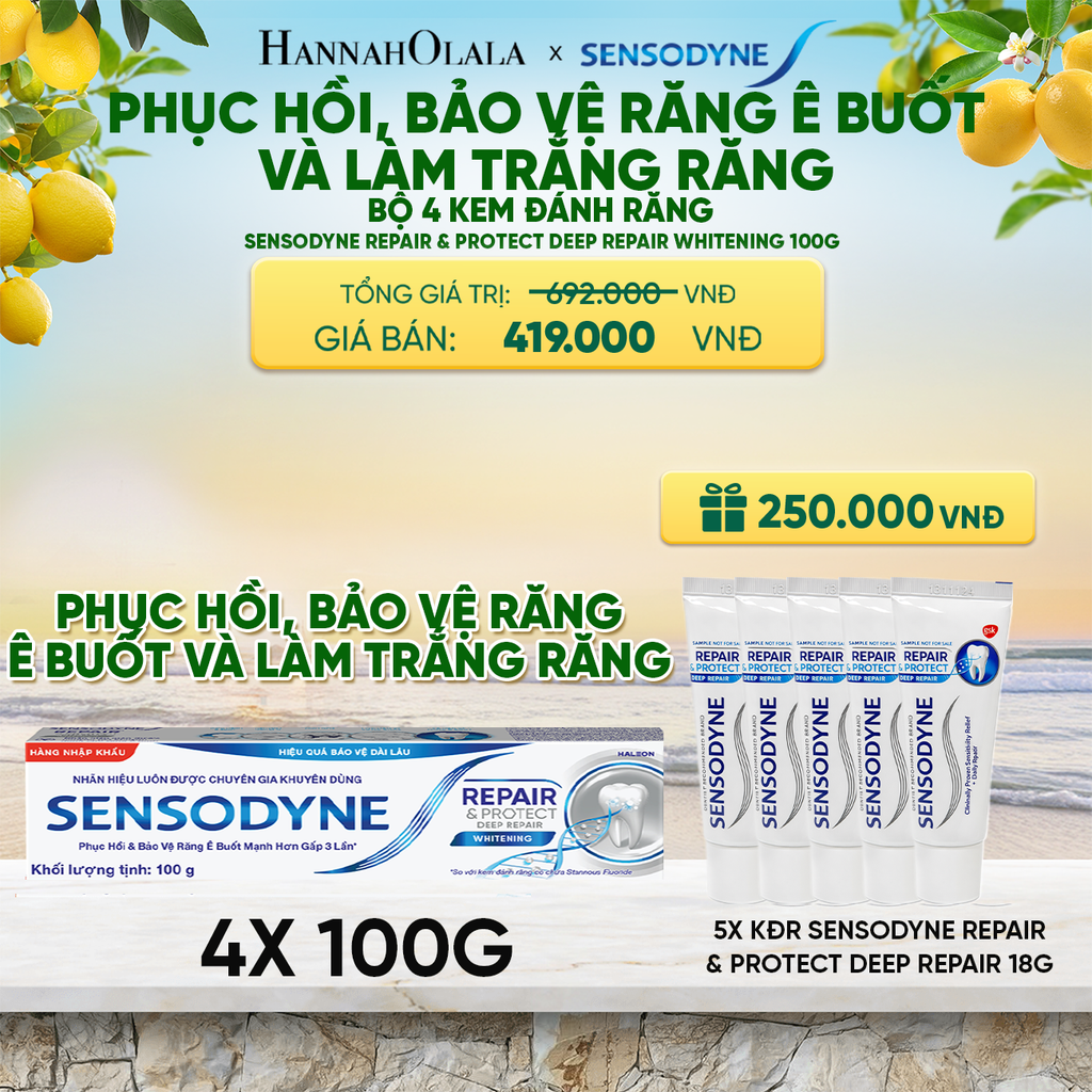  BỘ 4 KEM ĐÁNH RĂNG SENSODYNE REPAIR & PROTECT DEEP REPAIR WHITENING 100G PHỤC HỒI, BẢO VỆ RĂNG Ê BUỐT VÀ LÀM TRẮNG RĂNG - A2077 