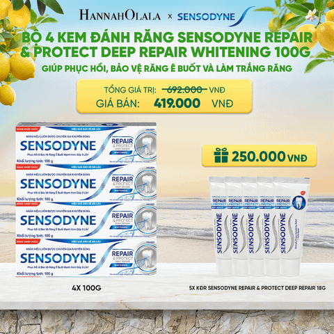  BỘ 4 KEM ĐÁNH RĂNG SENSODYNE REPAIR & PROTECT DEEP REPAIR WHITENING 100G PHỤC HỒI, BẢO VỆ RĂNG Ê BUỐT VÀ LÀM TRẮNG RĂNG - A2077 