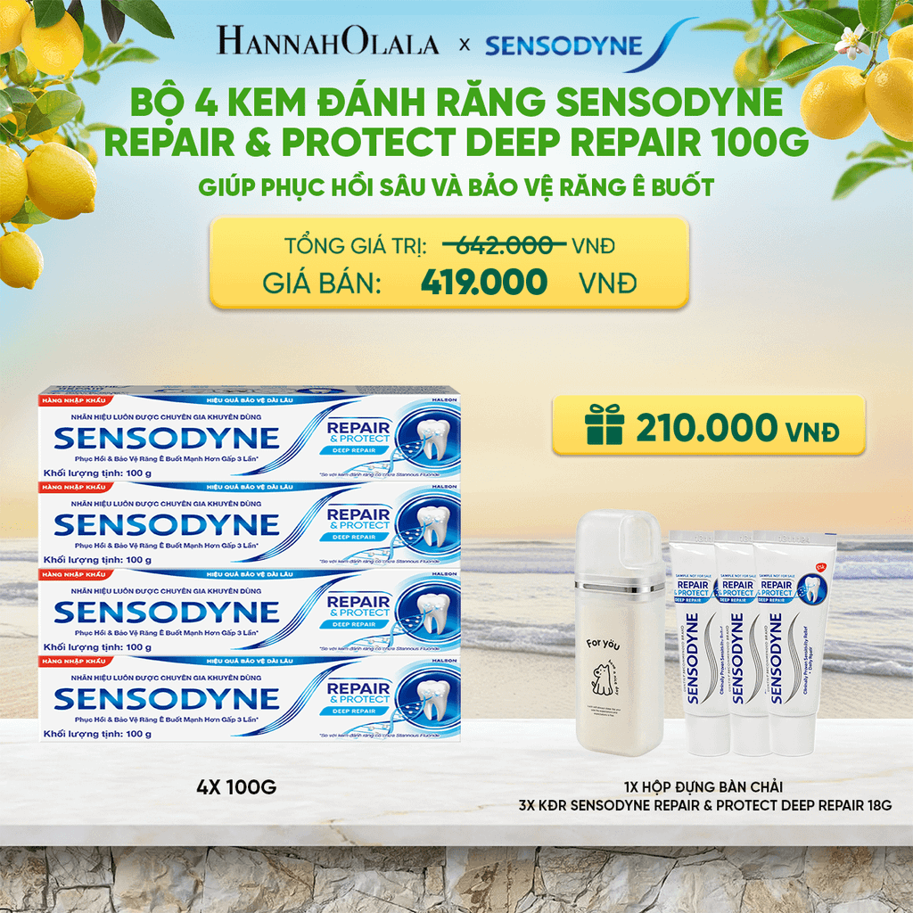  BỘ 4 KEM ĐÁNH RĂNG SENSODYNE REPAIR & PROTECT DEEP REPAIR 100G GIÚP PHỤC HỒI SÂU VÀ BẢO VỆ RĂNG Ê BUỐT - A2087 