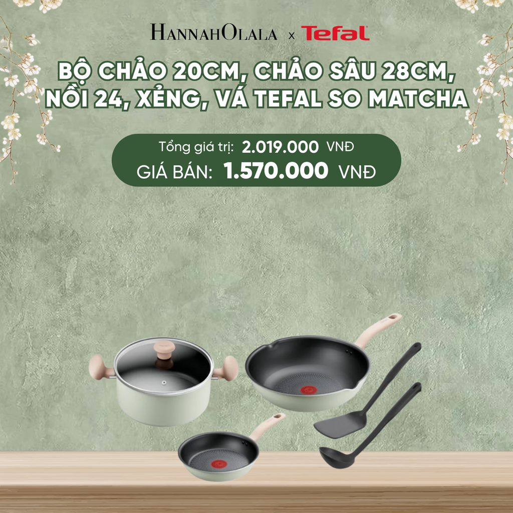  DEAL 20: BỘ CHẢO 20CM, CHẢO SÂU 28CM, NỒI 24, XẺNG, VÁ TEFAL SO MATCHA 