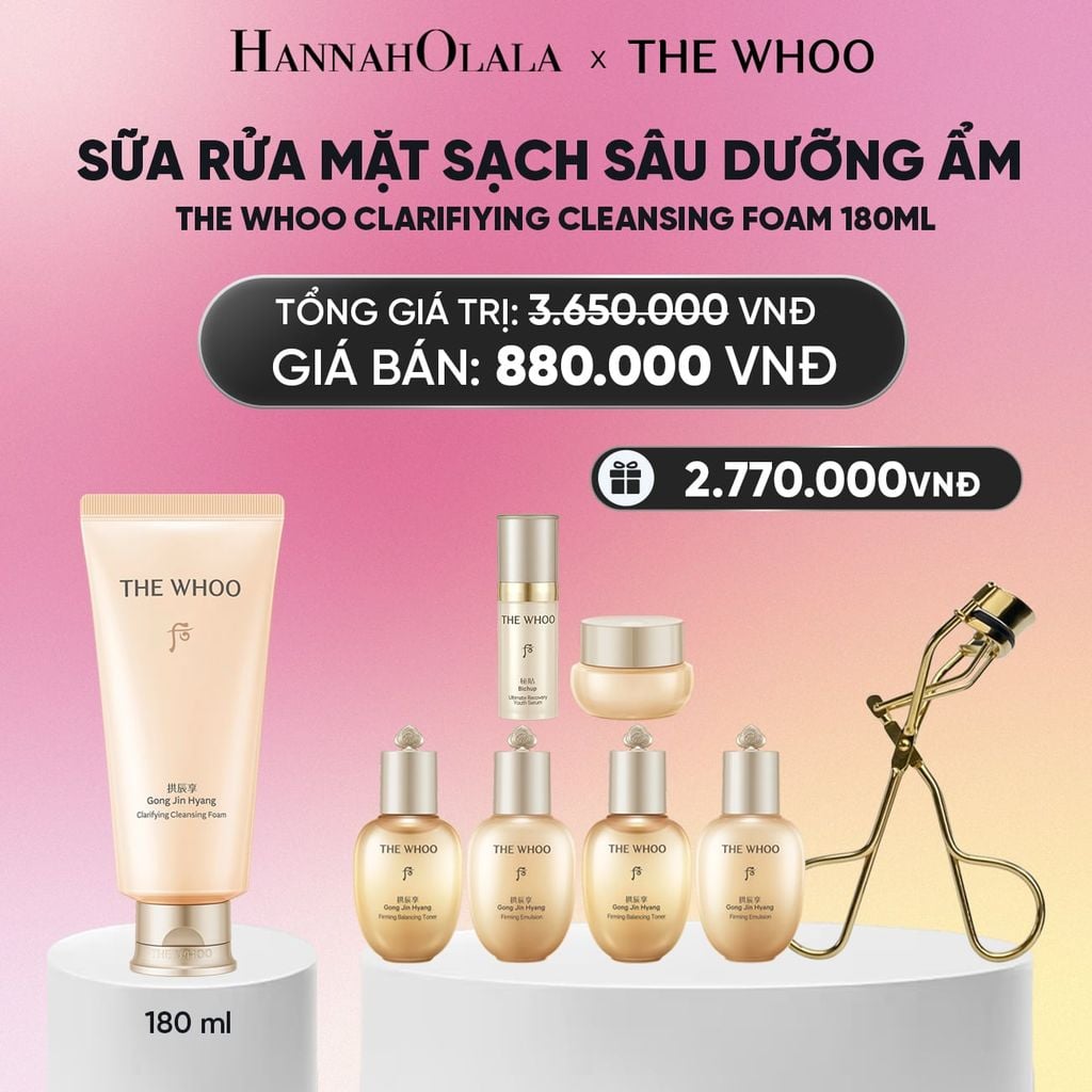  BỘ SỮA RỬA MẶT SẠCH SÂU DƯỠNG ẨM THE WHOO GONG JIN HYANG CLARIFIYING CLEANSING FOAM 180ML_A170 