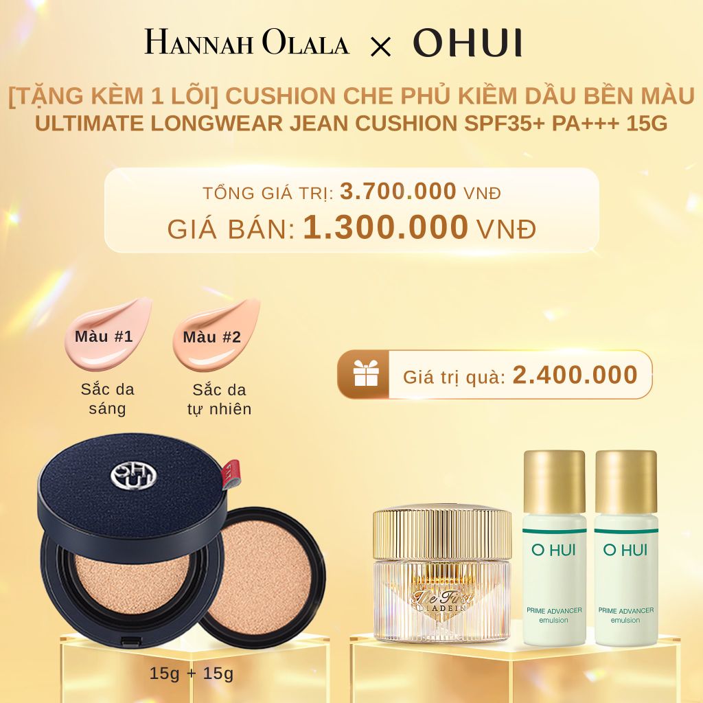  DEAL 41: [TẶNG KÈM 1 LÕI] CUSHION CHE PHỦ KIỀM DẦU BỀN MÀU OHUI ULTIMATE LONGWEAR JEAN CUSHION SPF35+ PA+++ 15G 