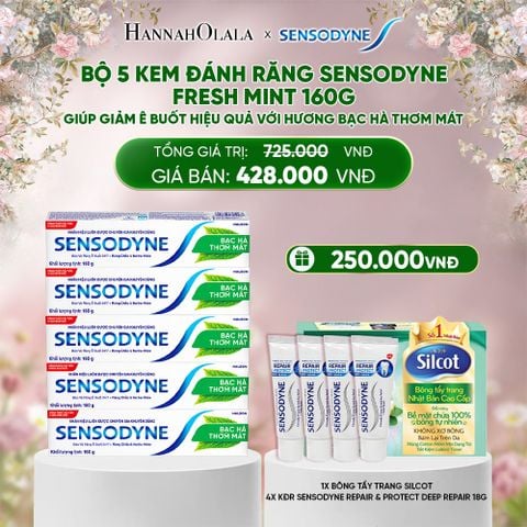  E459_DEAL 7: BỘ 5 KEM ĐÁNH RĂNG SENSODYNE FRESH MINT 160G GIÚP GIẢM Ê BUỐT HIỆU QUẢ VỚI HƯƠNG BẠC HÀ THƠM MÁT 