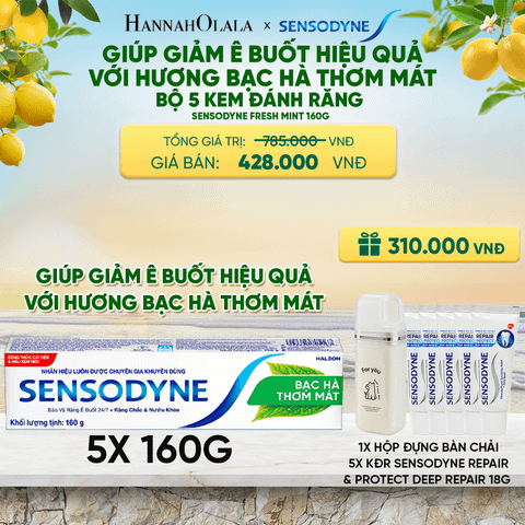  BỘ 5 KEM ĐÁNH RĂNG SENSODYNE FRESH MINT 160G GIÚP GIẢM Ê BUỐT HIỆU QUẢ VỚI HƯƠNG BẠC HÀ THƠM MÁT - A2084 