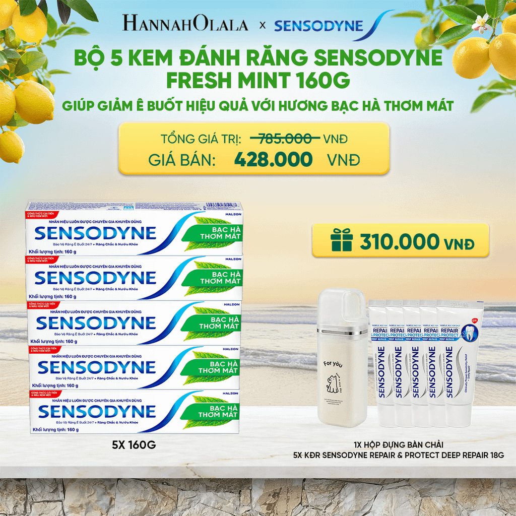  BỘ 5 KEM ĐÁNH RĂNG SENSODYNE FRESH MINT 160G GIÚP GIẢM Ê BUỐT HIỆU QUẢ VỚI HƯƠNG BẠC HÀ THƠM MÁT - A2084 