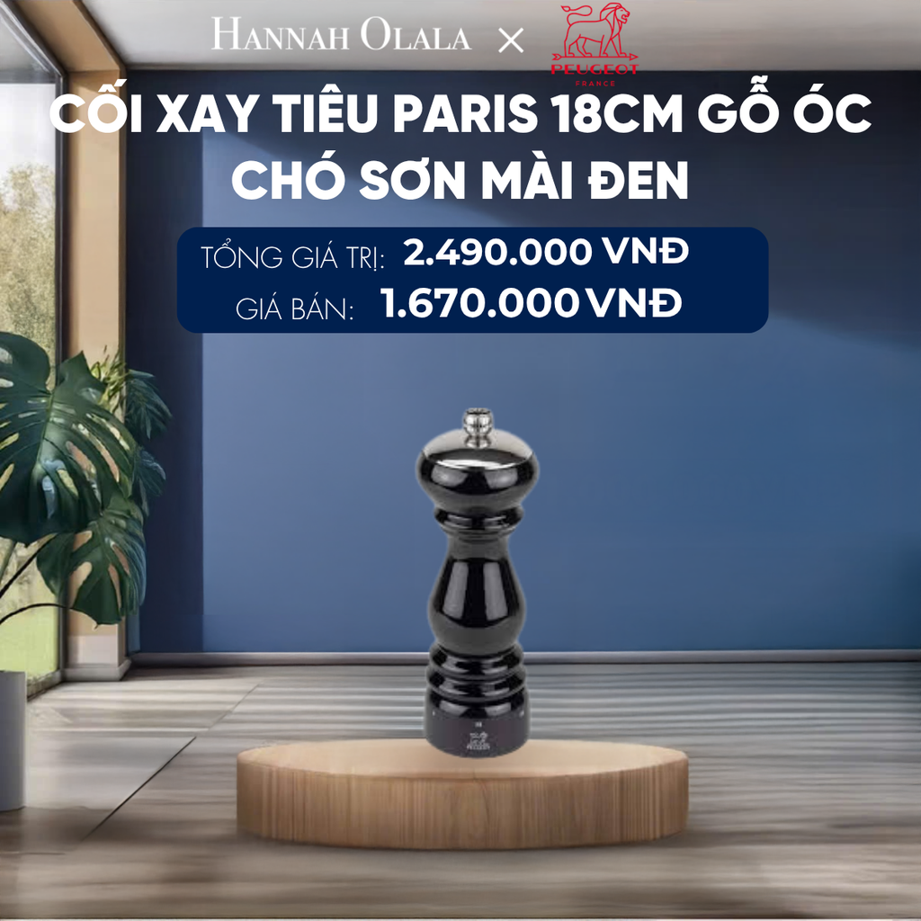  CỐI XAY TIÊU PARIS 18CM GỖ ÓC CHÓ SƠN MÀI ĐEN 