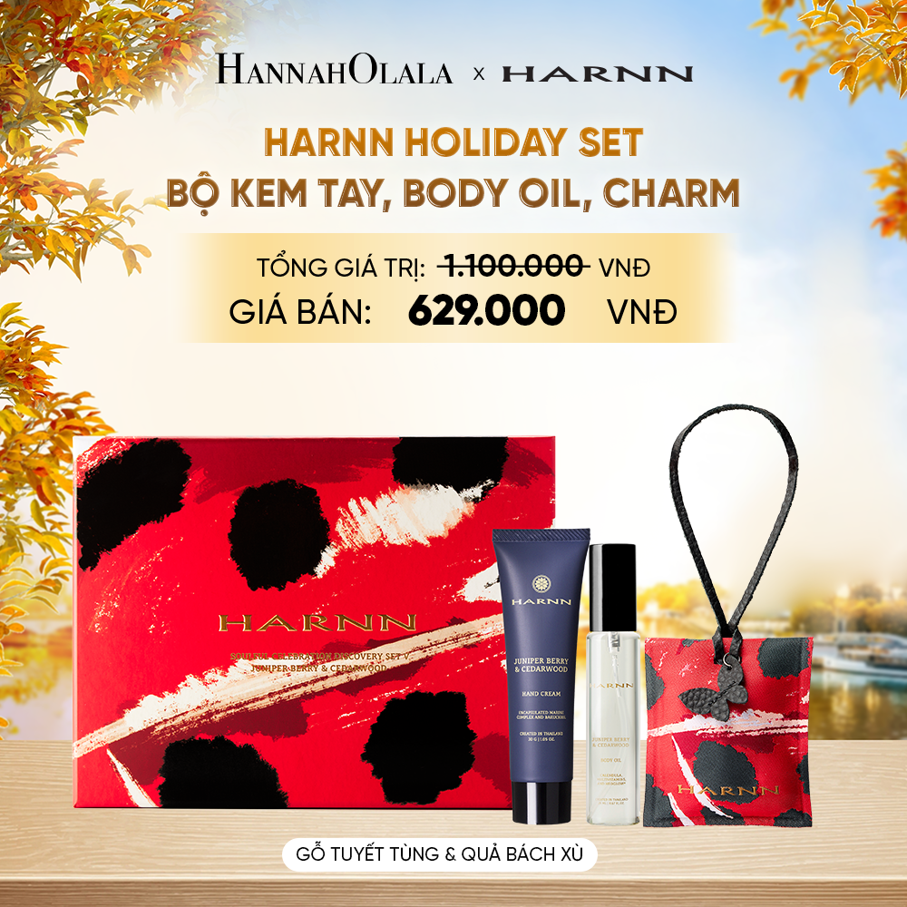  HARNN HOLIDAY SET - BỘ KEM TAY, BODY OIL, CHARM (20ML, 30G, 30G) HƯƠNG THIÊN NHIÊN [Date: 10/2027] - E219 