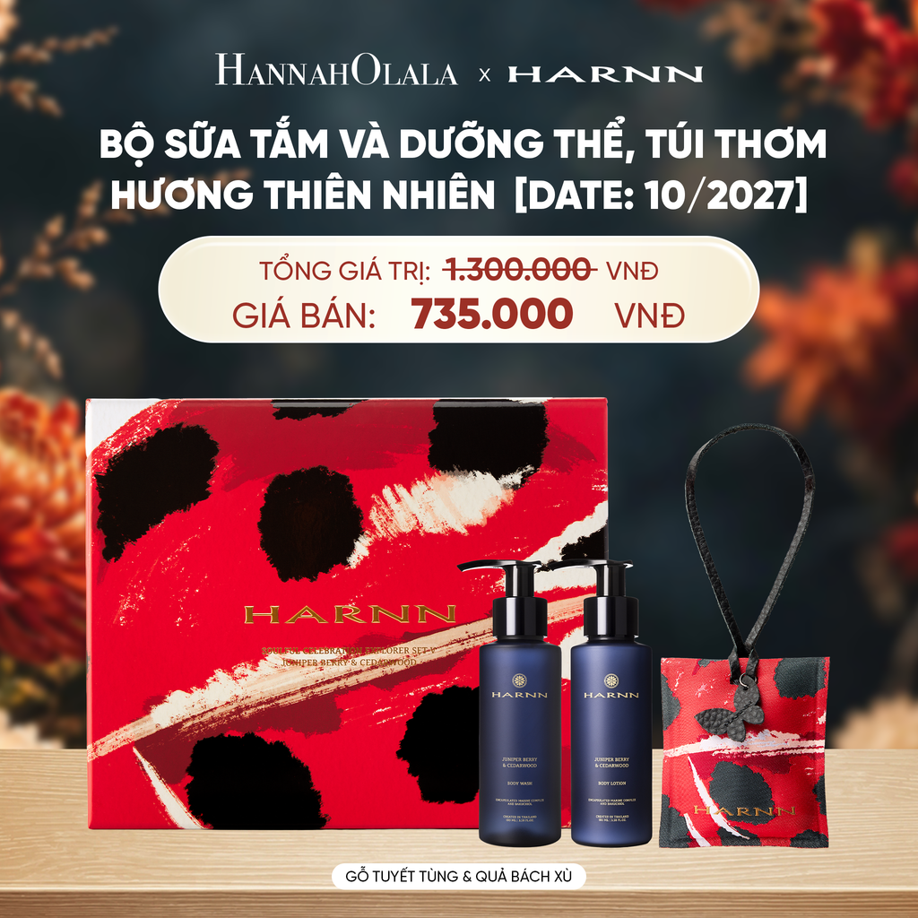  HARNN HOLIDAY SET - BỘ SỮA TẮM VÀ DƯỠNG THỂ, TÚI THƠM (100MLX2, 30G) HƯƠNG THIÊN NHIÊN [DATE: 10/2027] -  A5403 