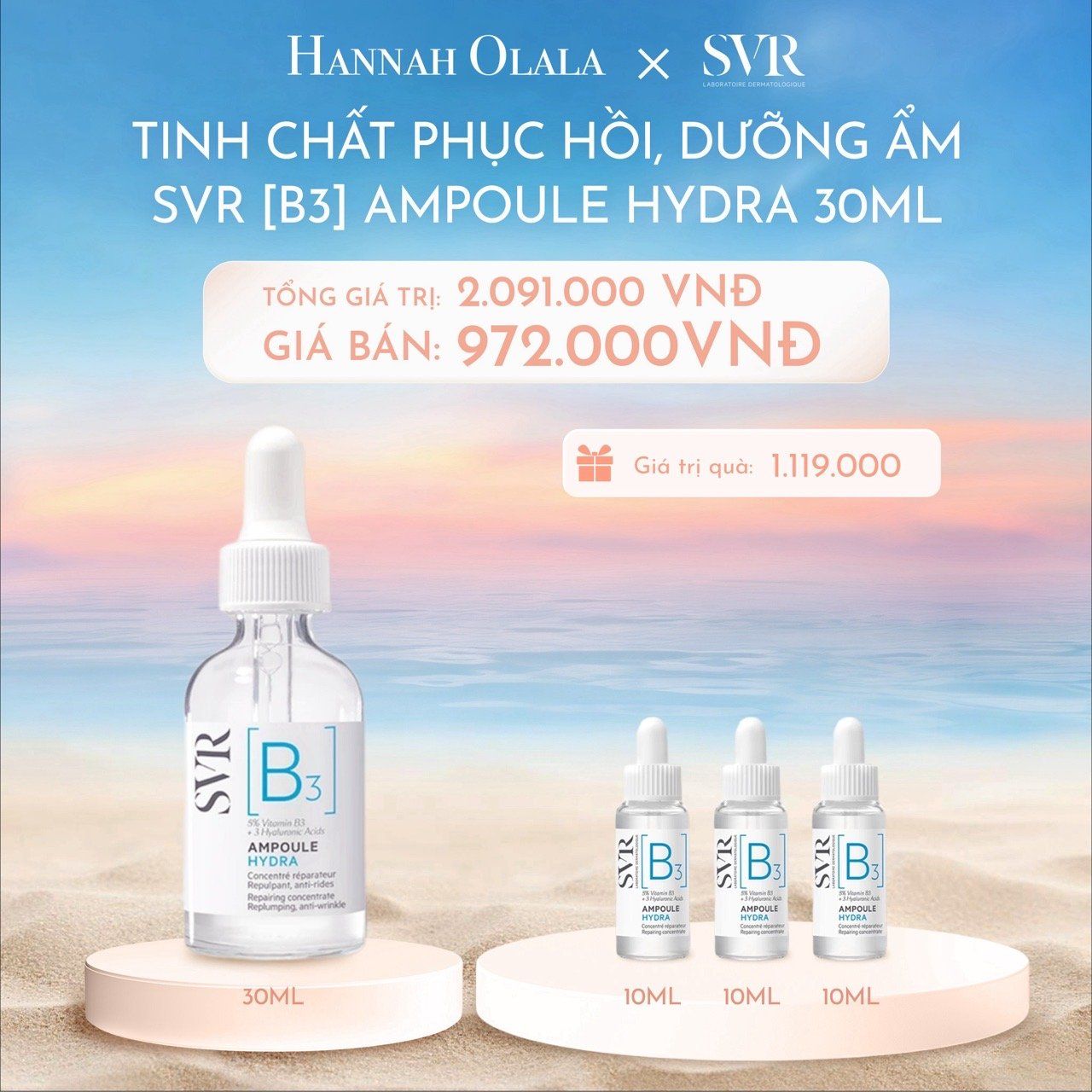  C1062_DEAL 11: TINH CHẤT DƯỠNG DA, NGĂN NGỪA NẾP NHĂN, PHỤC HỒI DA VÀ DƯỠNG ẨM CHO DA SVR [B3] AMPOULE HYDRA 30ML 