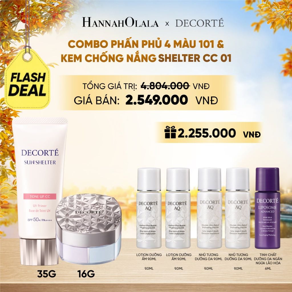  [FLASH DEAL] COMBO PHẤN PHỦ 4 MÀU 101 & KEM CHỐNG NẮNG DECORTÉ SHELTER - E1092 