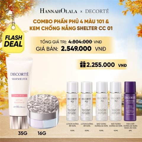  [FLASH DEAL] COMBO PHẤN PHỦ 4 MÀU 101 & KEM CHỐNG NẮNG DECORTÉ SHELTER - E1092 