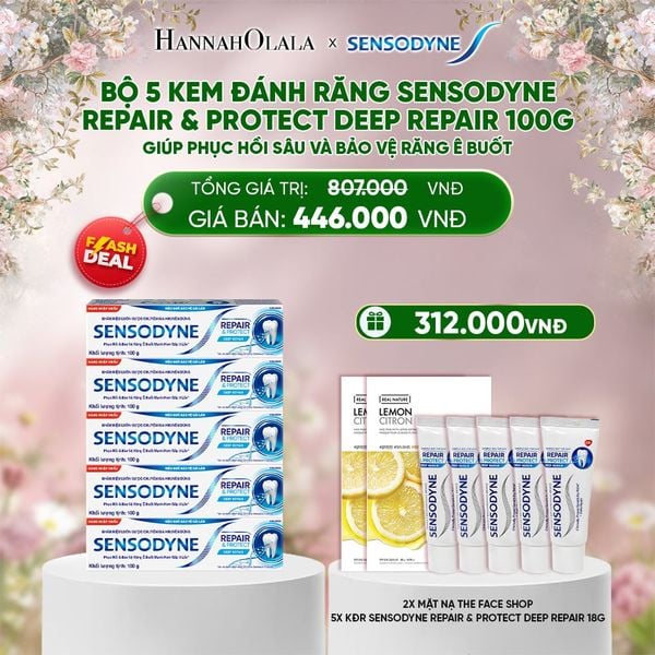 E462_DEAL 4: [FLASH DEAL] BỘ 5 KEM ĐÁNH RĂNG SENSODYNE REPAIR & PROTECT DEEP REPAIR 100G GIÚP PHỤC HỒI SÂU VÀ BẢO VỆ RĂNG Ê BUỐT 