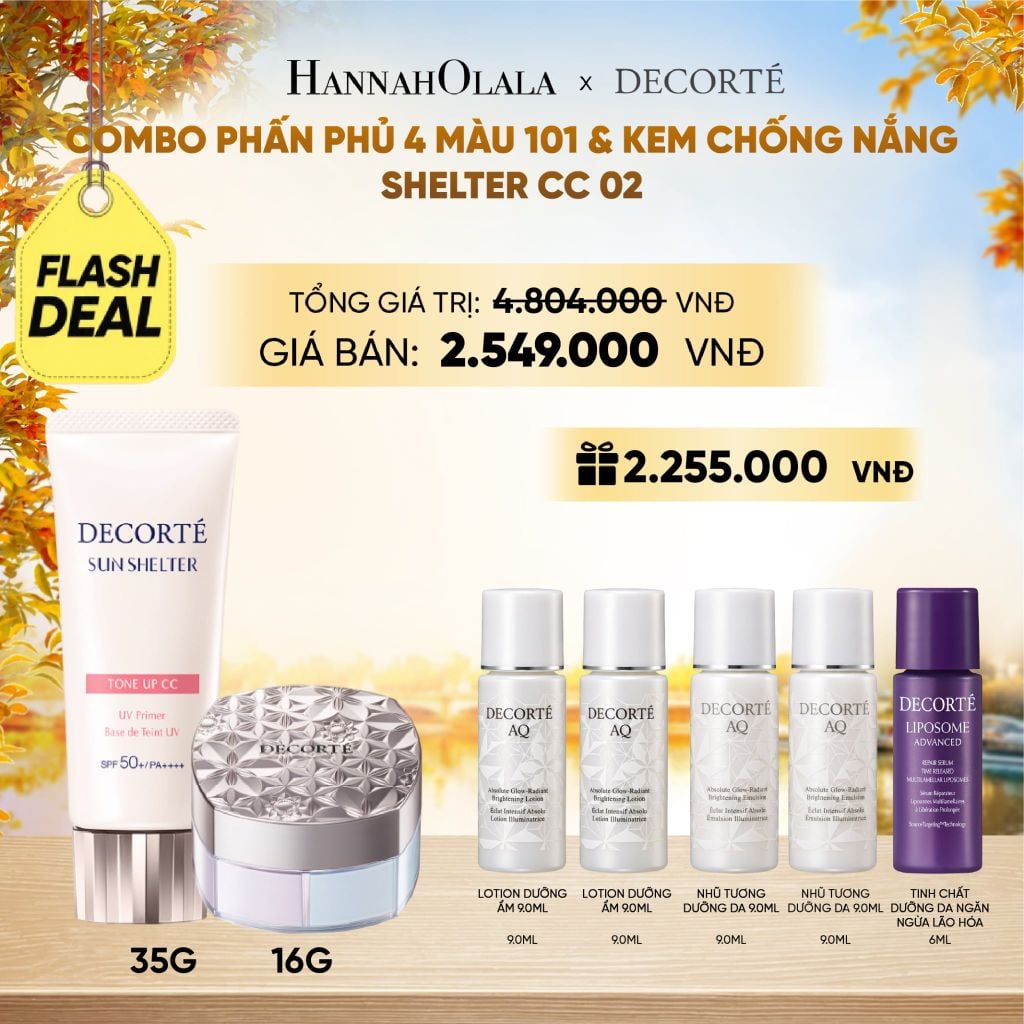  [FLASH DEAL] COMBO PHẤN PHỦ 4 MÀU 101 & KEM CHỐNG NẮNG DECORTÉ SHELTER - E1092 