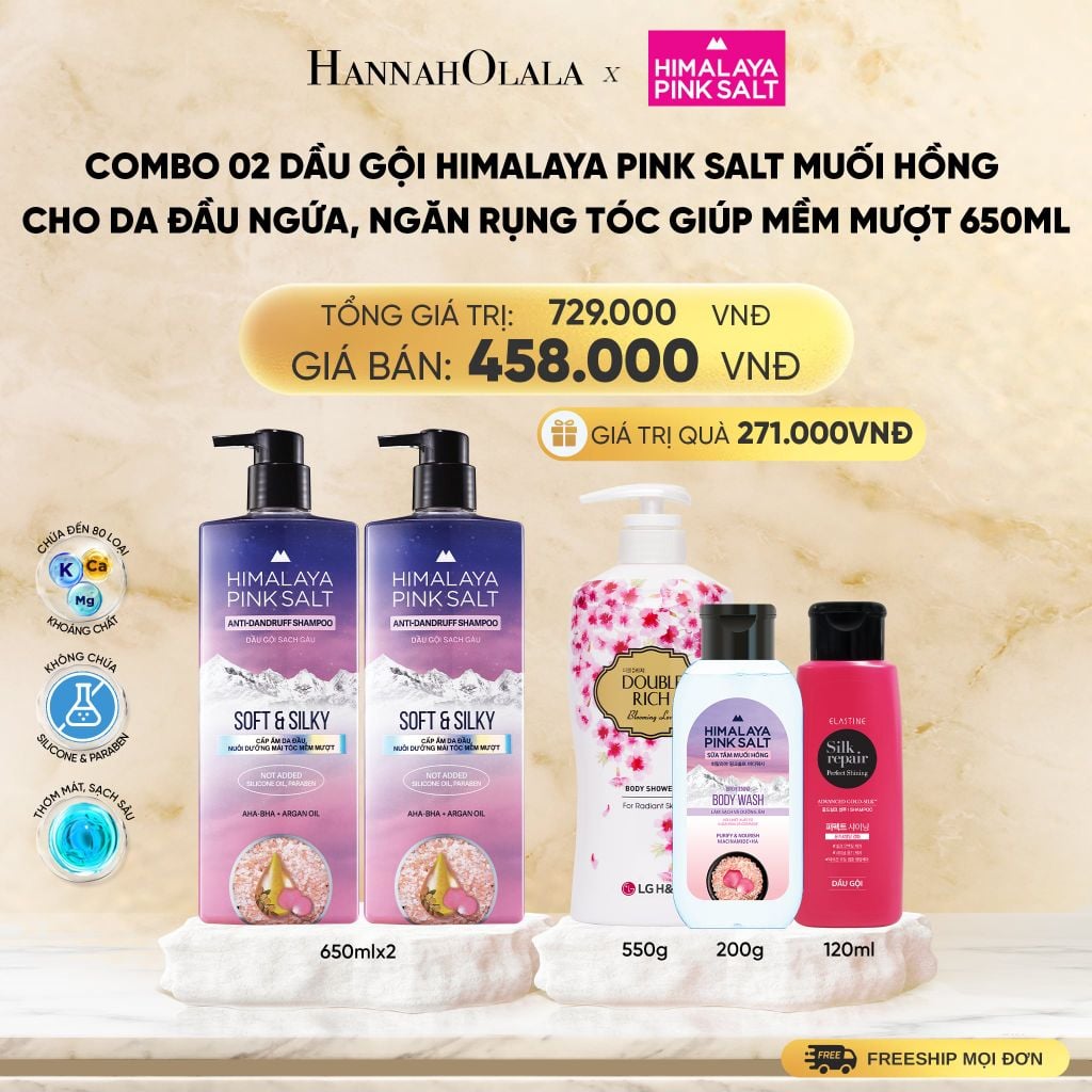  COMBO 02 DẦU GỘI HIMALAYA PINK SALT MUỐI HỒNG CHO DA ĐẦU NGỨA, NGĂN RỤNG TÓC GIÚP MỀM MƯỢT, ÓNG Ả 650ML - DEAL 13 