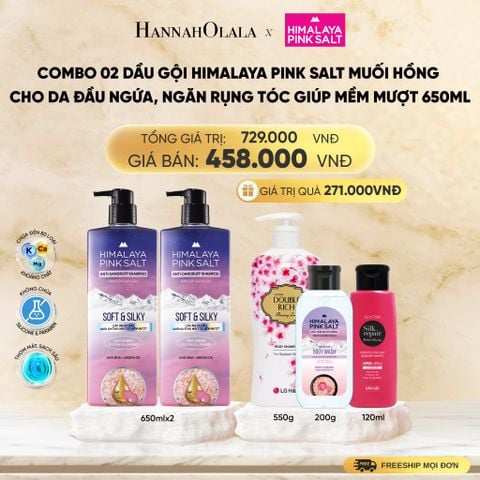  COMBO 02 DẦU GỘI HIMALAYA PINK SALT MUỐI HỒNG CHO DA ĐẦU NGỨA, NGĂN RỤNG TÓC GIÚP MỀM MƯỢT, ÓNG Ả 650ML - DEAL 13 