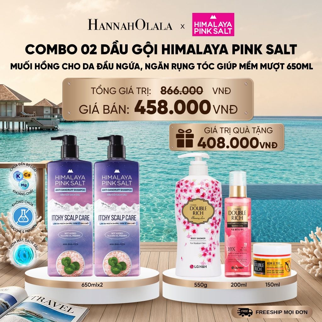  COMBO 02 DẦU GỘI HIMALAYA PINK SALT MUỐI HỒNG CHO DA ĐẦU NGỨA, NGĂN RỤNG TÓC GIÚP MỀM MƯỢT, ÓNG Ả 650ML _ DEAL 17_ D1756 