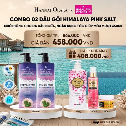  COMBO 02 DẦU GỘI HIMALAYA PINK SALT MUỐI HỒNG CHO DA ĐẦU NGỨA, NGĂN RỤNG TÓC GIÚP MỀM MƯỢT, ÓNG Ả 650ML _ DEAL 17_ D1756 