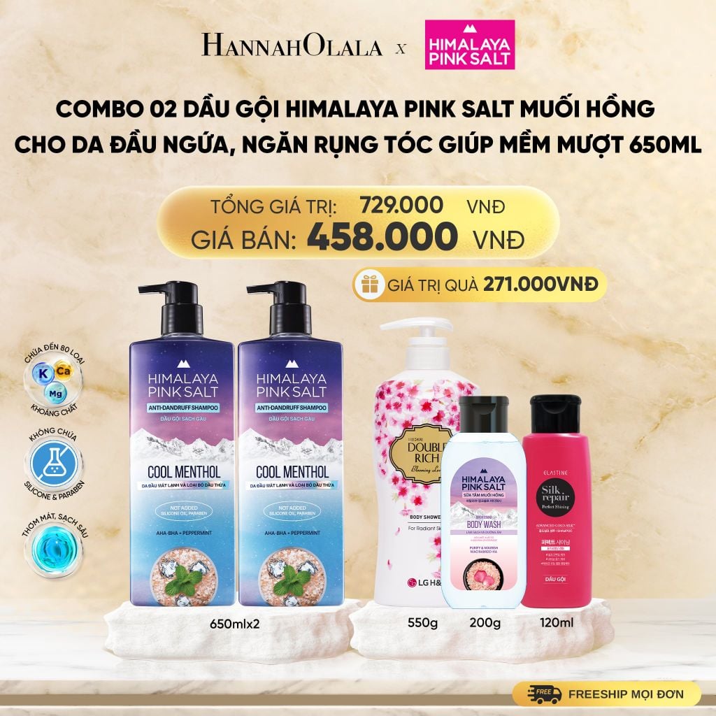  COMBO 02 DẦU GỘI HIMALAYA PINK SALT MUỐI HỒNG CHO DA ĐẦU NGỨA, NGĂN RỤNG TÓC GIÚP MỀM MƯỢT, ÓNG Ả 650ML - DEAL 13 