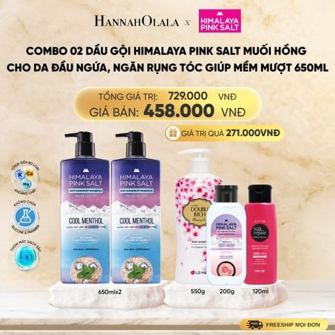  COMBO 02 DẦU GỘI HIMALAYA PINK SALT MUỐI HỒNG CHO DA ĐẦU NGỨA, NGĂN RỤNG TÓC GIÚP MỀM MƯỢT, ÓNG Ả 650ML - DEAL 13 