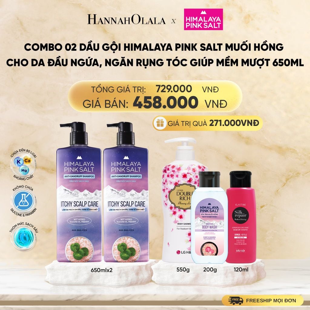 COMBO 02 DẦU GỘI HIMALAYA PINK SALT MUỐI HỒNG CHO DA ĐẦU NGỨA, NGĂN RỤNG TÓC GIÚP MỀM MƯỢT, ÓNG Ả 650ML - DEAL 13 