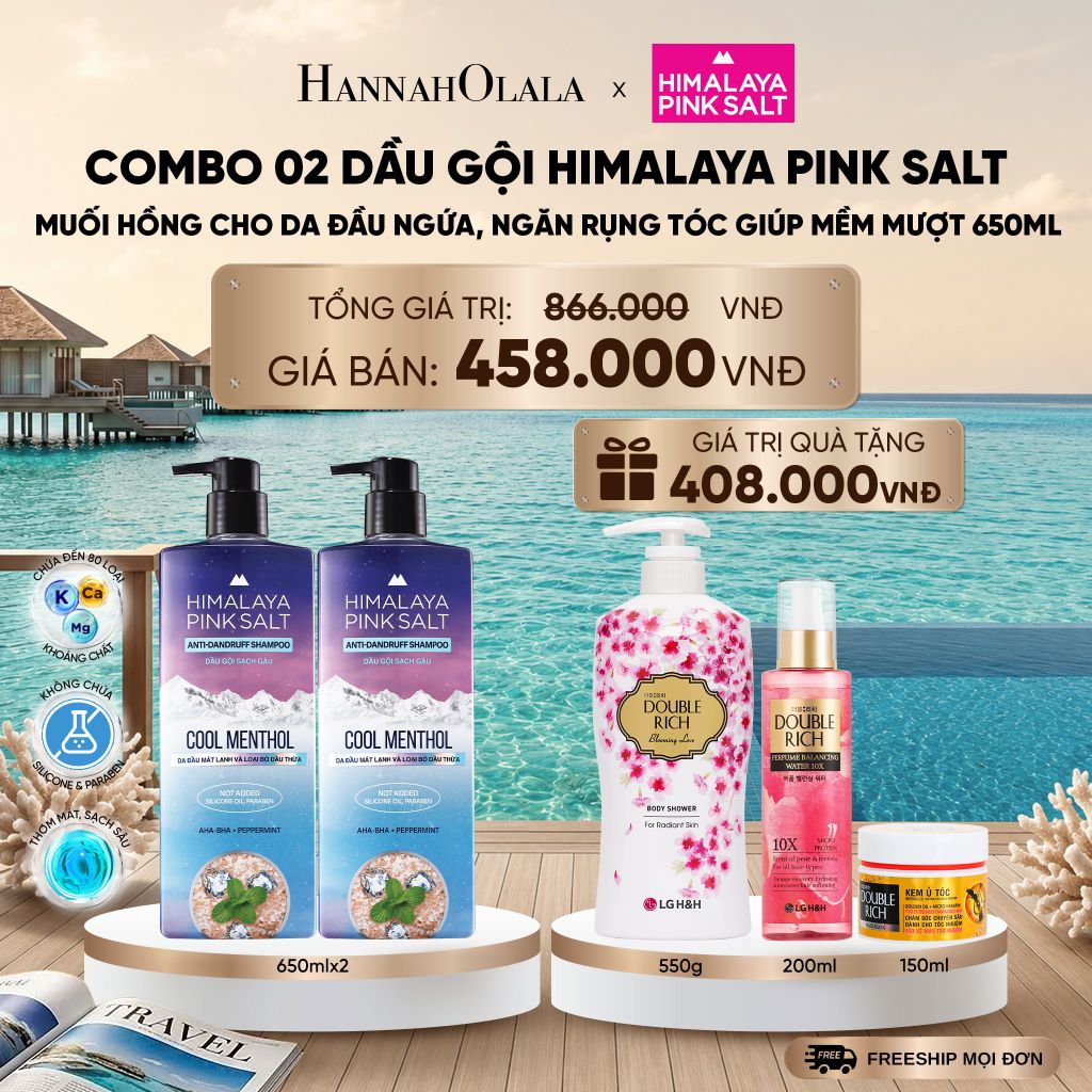  COMBO 02 DẦU GỘI HIMALAYA PINK SALT MUỐI HỒNG CHO DA ĐẦU NGỨA, NGĂN RỤNG TÓC GIÚP MỀM MƯỢT, ÓNG Ả 650ML _ DEAL 17_ D1756 