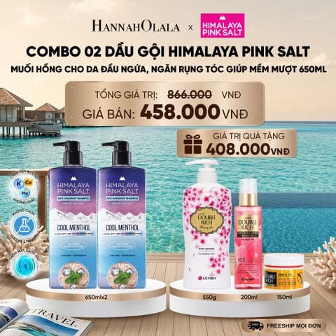  COMBO 02 DẦU GỘI HIMALAYA PINK SALT MUỐI HỒNG CHO DA ĐẦU NGỨA, NGĂN RỤNG TÓC GIÚP MỀM MƯỢT, ÓNG Ả 650ML _ DEAL 17_ D1756 