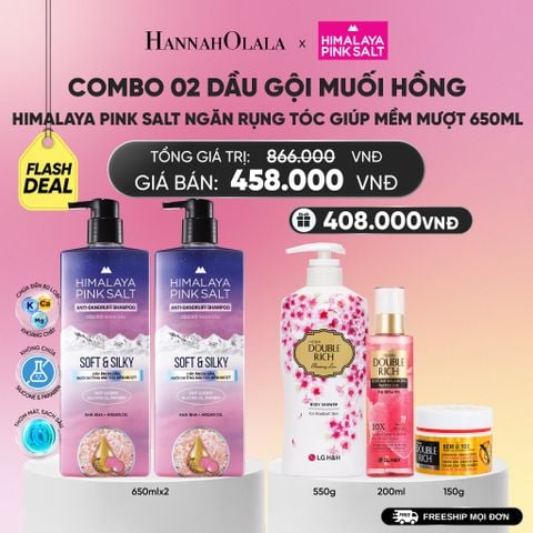  COMBO 02 DẦU GỘI HIMALAYA PINK SALT MUỐI HỒNG CHO DA ĐẦU NGỨA, NGĂN RỤNG TÓC GIÚP MỀM MƯỢT, ÓNG Ả 650ML_A1435 