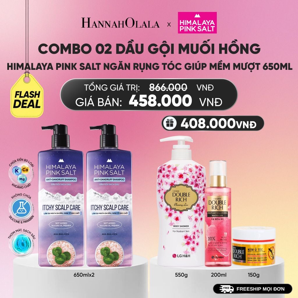  COMBO 02 DẦU GỘI HIMALAYA PINK SALT MUỐI HỒNG CHO DA ĐẦU NGỨA, NGĂN RỤNG TÓC GIÚP MỀM MƯỢT, ÓNG Ả 650ML_A1435 