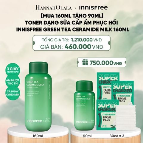  [MUA 160ML TẶNG 90ML] TONER DẠNG SỮA CẤP ẨM PHỤC HỒI INNISFREE GREEN TEA CERAMIDE MILK 160ML - A2186 