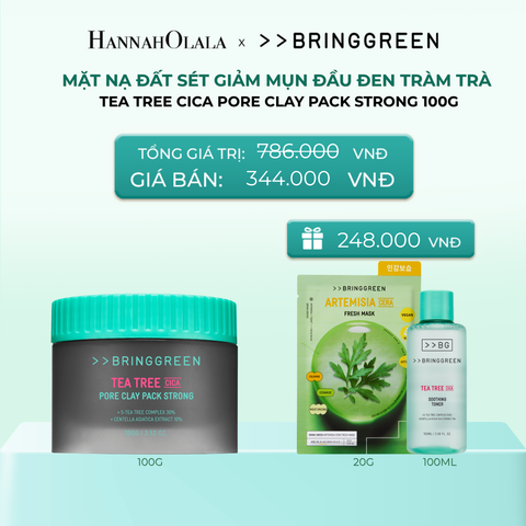  MẶT NẠ ĐẤT SÉT HỖ TRỢ CẢI THIỆN MỤN ĐẦU ĐEN TRÀM TRÀ BRING GREEN TEA TREE CICA PORE CLAY PACK STRONG 100G 