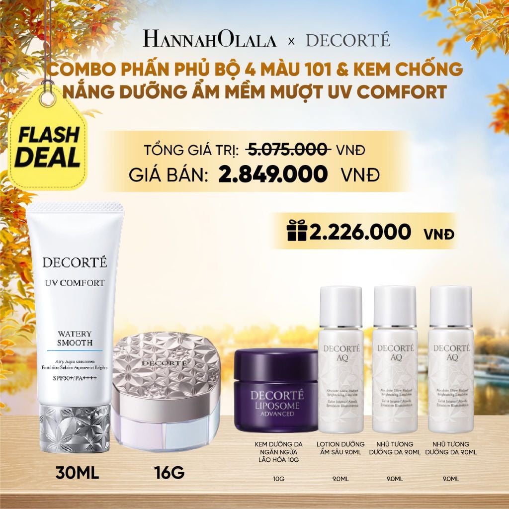  [FLASH DEAL] COMBO PHẤN PHỦ 4 MÀU 101 & KEM CHỐNG NẮNG DECORTÉ UV COMFORT (BẢN MỚI) - E1098 