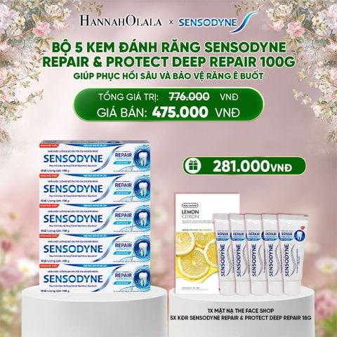  E468_DEAL 12: BỘ 5 KEM ĐÁNH RĂNG SENSODYNE REPAIR & PROTECT DEEP REPAIR 100G GIÚP PHỤC HỒI SÂU VÀ BẢO VỆ RĂNG Ê BUỐT 