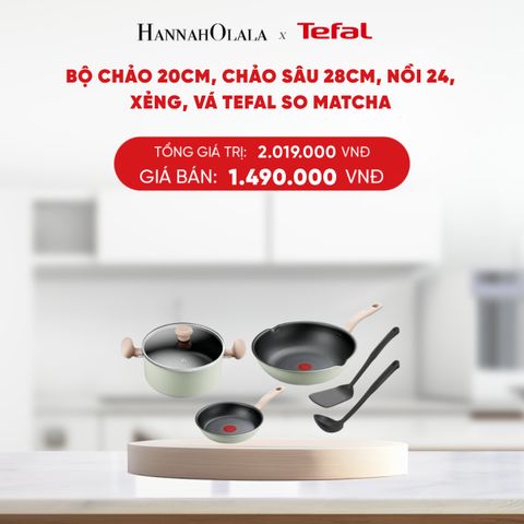  DEAL 22: BỘ CHẢO 20CM, CHẢO SÂU 28CM, NỒI 24, XẺNG, VÁ TEFAL SO MATCHA 