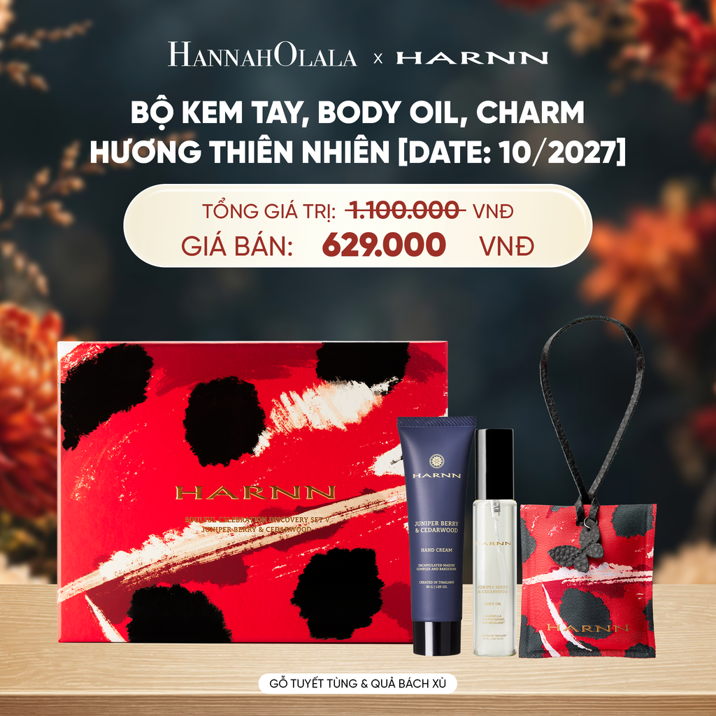  HARNN HOLIDAY SET - BỘ KEM TAY, BODY OIL, CHARM (20ML, 30G, 30G HƯƠNG THIÊN NHIÊN [DATE: 10/2027] -  A5407 