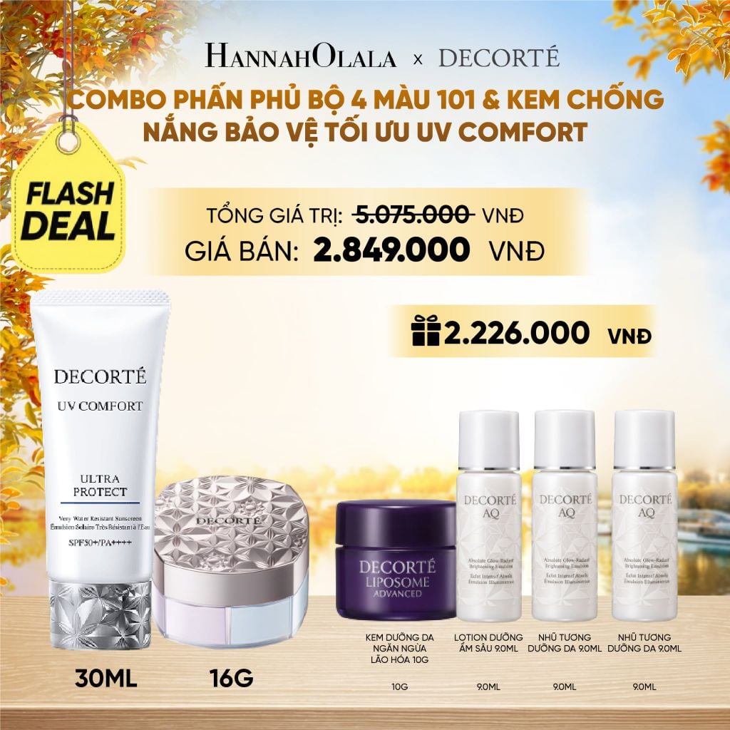  [FLASH DEAL] COMBO PHẤN PHỦ 4 MÀU 101 & KEM CHỐNG NẮNG DECORTÉ UV COMFORT (BẢN MỚI) - E1098 