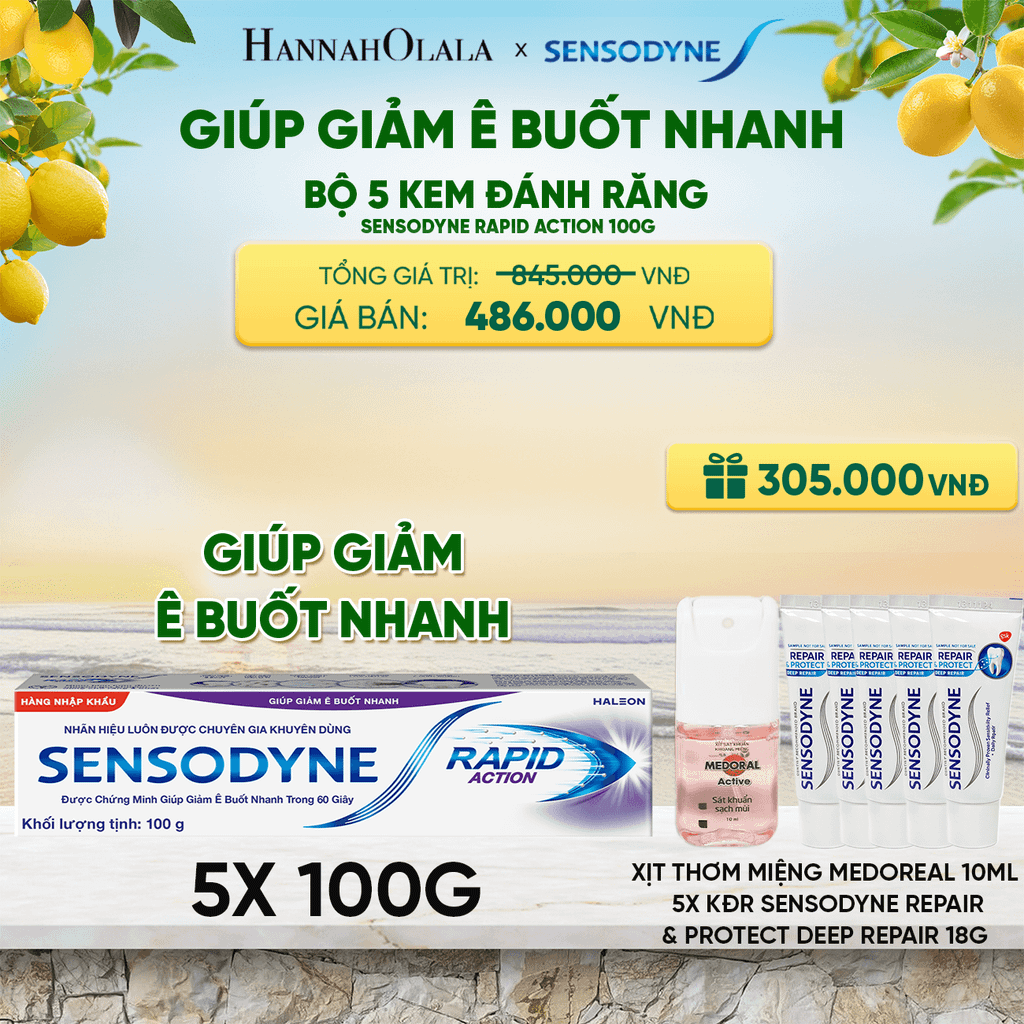  BỘ 5 KEM ĐÁNH RĂNG SENSODYNE RAPID ACTION 100G GIÚP GIẢM Ê BUỐT NHANH - A2091 