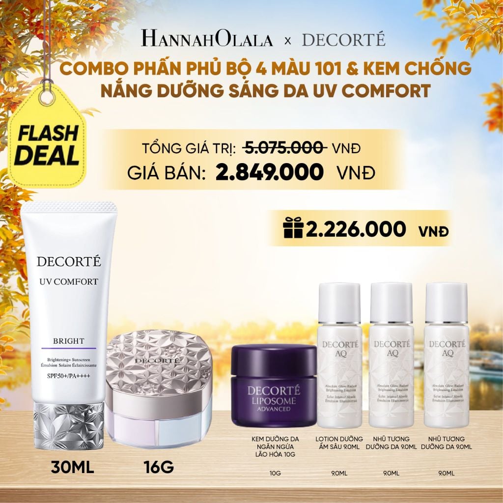  [FLASH DEAL] COMBO PHẤN PHỦ 4 MÀU 101 & KEM CHỐNG NẮNG DECORTÉ UV COMFORT (BẢN MỚI) - E1098 
