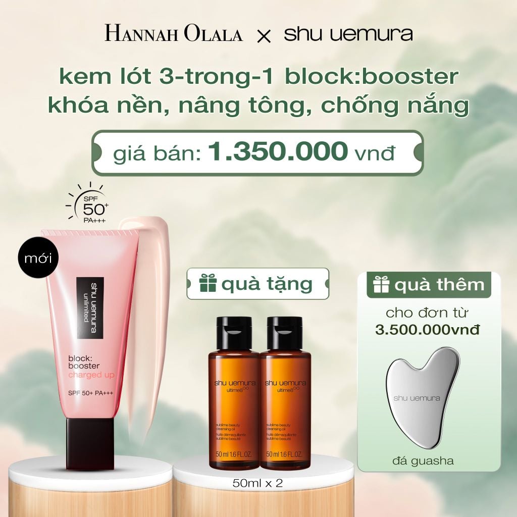  [MỚI] KEM LÓT KHÓA NỀN 24H, NÂNG TÔNG VÀ CHỐNG NẮNG 3-TRONG-1 SHU UEMURA BLOCK:BOOSTER CHARGED UP. - A155 