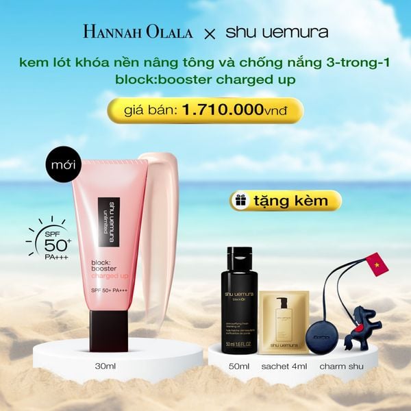  MỚI - KEM LÓT KHÓA NỀN 24H, NÂNG TÔNG VÀ CHỐNG NẮNG 3-TRONG-1 SHU UEMURA BLOCK:BOOSTER CHARGED UP 