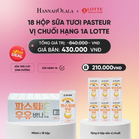  DEAL 4: SỮA TƯƠI PASTEUR VỊ CHUỐI HẠNG 1A LOTTE 18 HỘP (190ML/HỘP) TẶNG 6 HỘP SỮA VỊ CHUỐI_A1207 