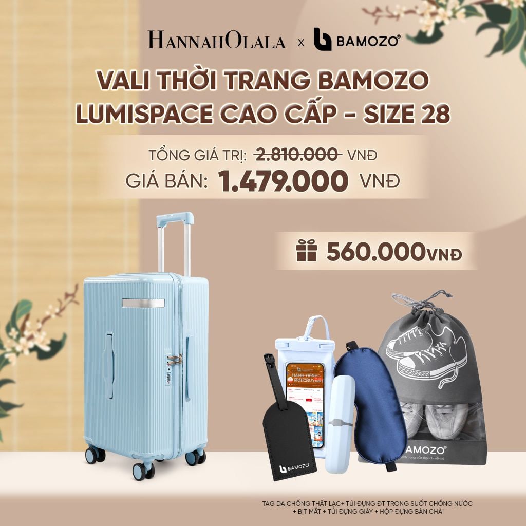  VALI BAMOZO LUMISPACE CAO CẤP (TẶNG TAG VALI DA + TÚI ĐỰNG ĐT CHỐNG NƯỚC + TÚI ĐỰNG GIÀY + HỘP ĐỰNG BÀN CHẢI + BỊT MẮT) - A2451 