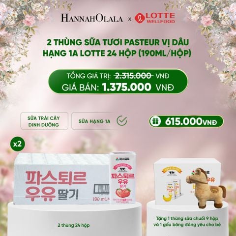  E844_DEAL 4: 2 THÙNG SỮA TƯƠI PASTEUR VỊ DÂU HẠNG 1A LOTTE 24 HỘP (190ML/HỘP) TẶNG 1 THÙNG SỮA TƯƠI PASTEUR VỊ CHUỐI HẠNG 1A LOTTE 9 HỘP VÀ GẤU BÔNG ĐÁNG YÊU CHO BÉ 