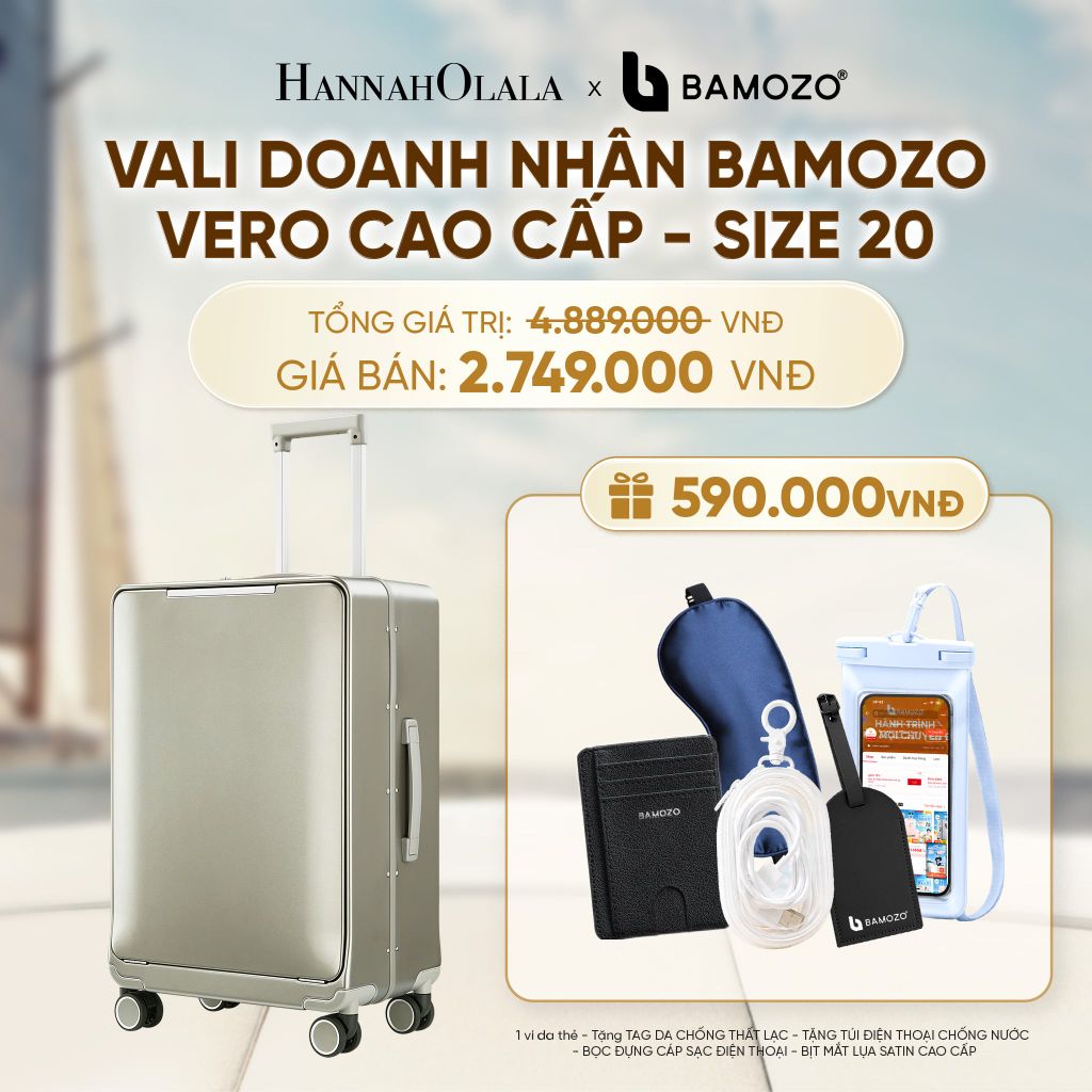  VALI DOANH NHÂN BAMOZO VERO KHUNG NHÔM CAO CẤP (TẶNG VÍ THẺ DA CARD HOLDER BAMOZO + TAG HÀNH LÝ DA + TÚI ĐỰNG ĐT CHỐNG NƯỚC + TÚI DỰNG CÁP SẠC + BỊT MẮT LỤA SATIN) - A716 
