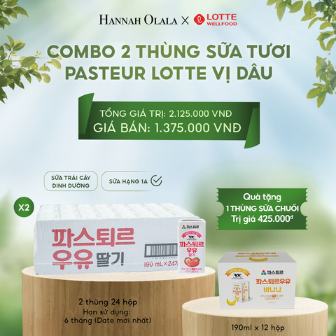  DEAL 4: 2T SỮA TƯƠI PASTEUR VỊ DÂU HẠNG 1A LOTTE 24 HỘP (190ml/hộp) 