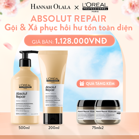  A483_DEAL 4: COMBO DẦU GỘI 500ML & DẦU XẢ 200ML PHỤC HỒI TÓC HƯ TỔN L'ORÉAL PROFESSIONNEL SERIE EXPERT ABSOLUT REPAIR GOLD 