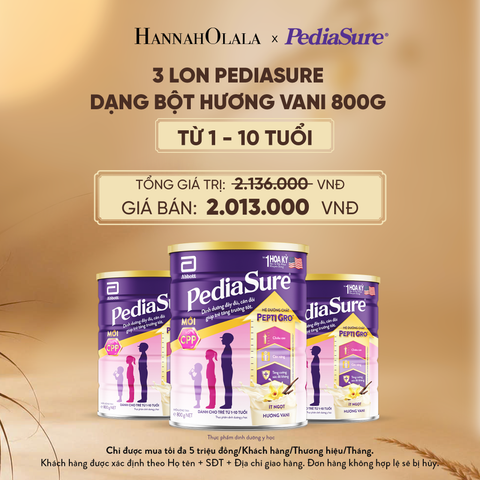  3 LON PEDIASURE DẠNG BỘT HƯƠNG VANI 800G (DÙNG CHO BÉ 1-10 TUỔI) - E191 